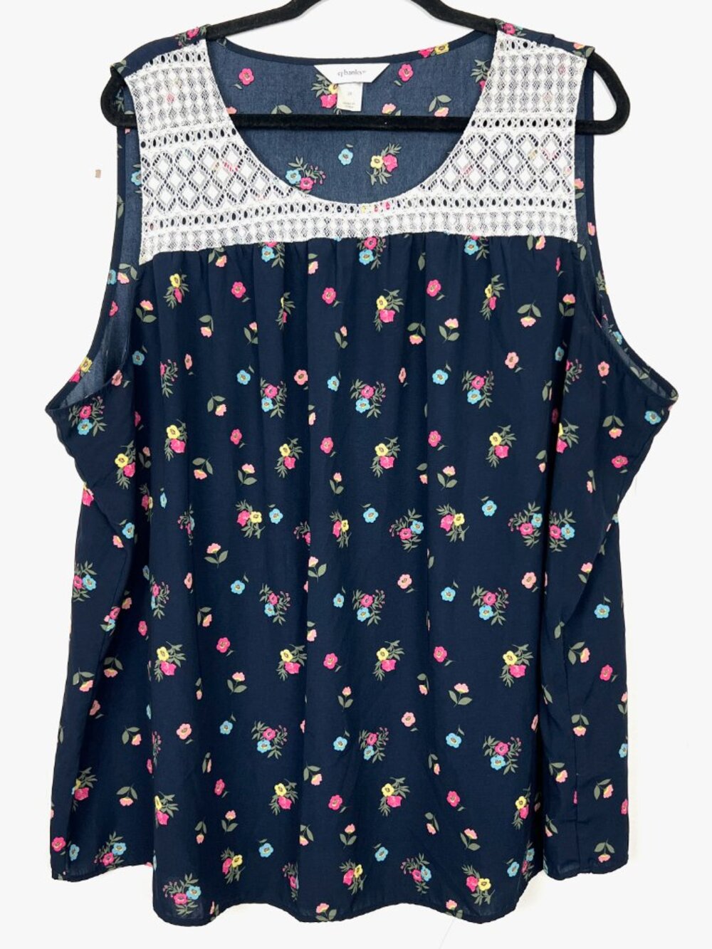 CJ Banks Sleeveless Top Navy Floral White Lace Upper Plus Size 3X